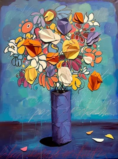 Tomaso Albertini, Blue Flowers, 2023, cardboard and acrylic on canvas
