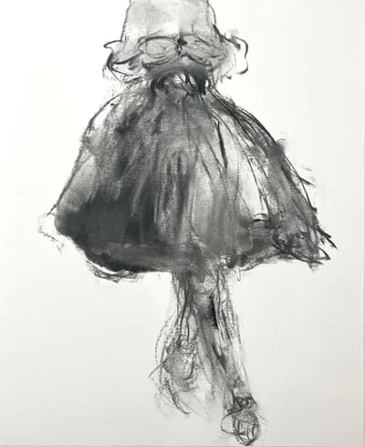 Patricia Schnall Gutierrez, Fashion Statement #3, 2023, Charcoal on Paper, 17 x 14 In