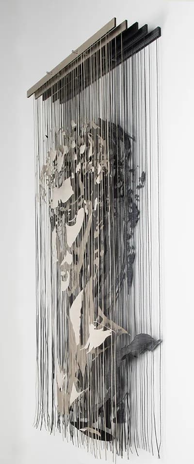 Javier Guadalupe, David, 2021, textile collage, seen from the side
