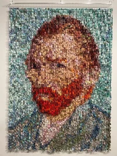 Augusto Esquivel, van Gogh Self Portrait, 2023, Sewing Buttons, Monofilament and Acrylic, 70H x 50W x 3D in