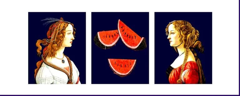 Havi Schanz, Watermelons, Tryptic, 2024, Mixed Media on Architectural Blue Print, 144W x 60H In