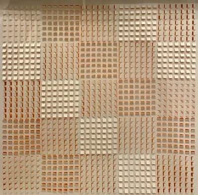 Ben Abounassif, a relief panel of small squares in natural tones