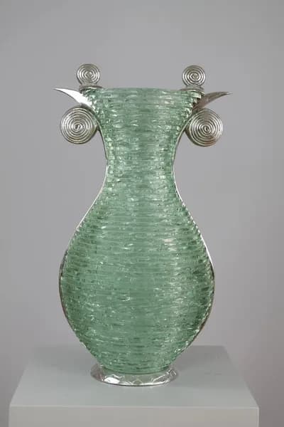 Apostol, Vase, 2022, Chrome and Hand Cut Glass, 22H x 13W x 11.5D In