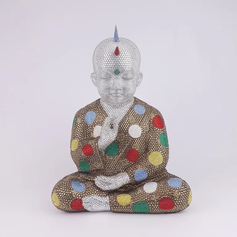 Metis Atash, Kusama Vuitton, 2025, Fiberglass, Acrylic Paint, 40,000 Swarovski Crystals, 17.5 x 14 x 12 In