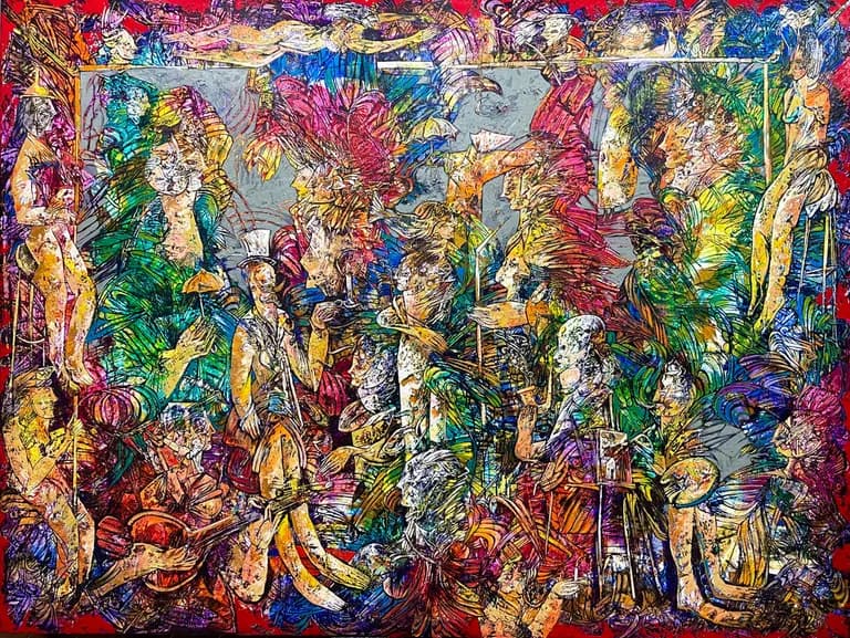 Fredy Villamil, The Gathering, 2022, oil on canvas, 68 by 90 inches