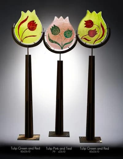 Marlene Rose, 3 Tulips, Sandcast Glass, 83x21x10 80x23x10 82x22x10 Inches