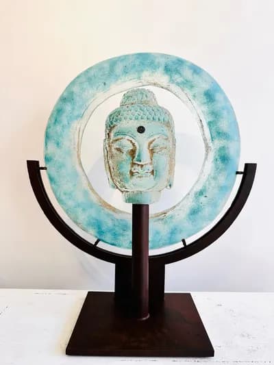 Marlene Rose, Turkish Noble Ring Buddha, 2024, Cast glass and Steel, 25 x 23 x 9 In