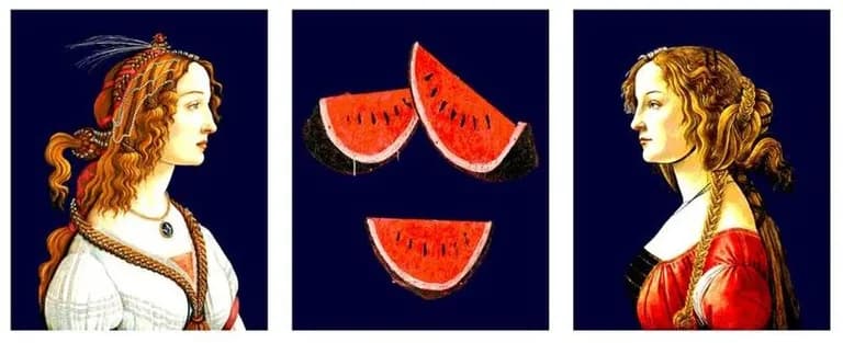 Havi Schanz, Watermelons, a triptych, 2024, mixed media on architectural blueprint