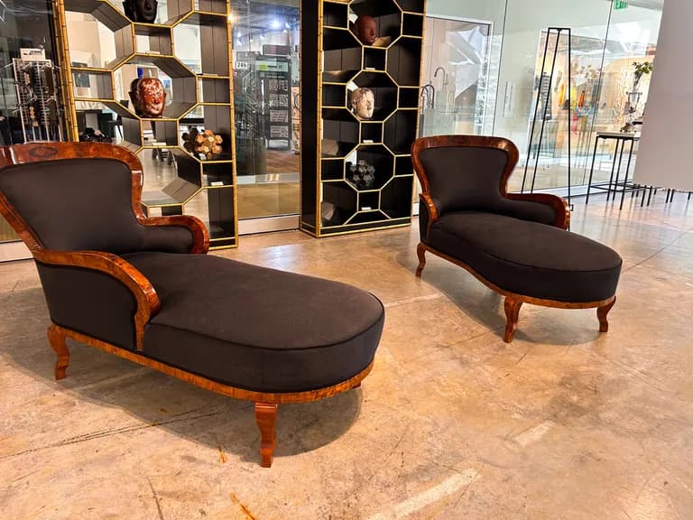 2 Vintage, Biedemeier Chaise Lounge, 65L x 36w x 36D in