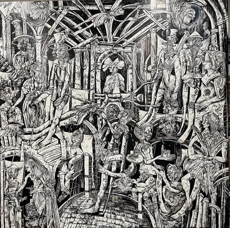 Fredy Villamil, Strangers In The Night I, 2021, oil on canvas, 78 by 78 inches