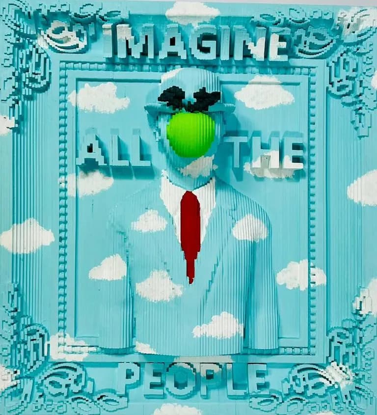 Daniele Fortuna, Imagine All the People, carved and painted wood