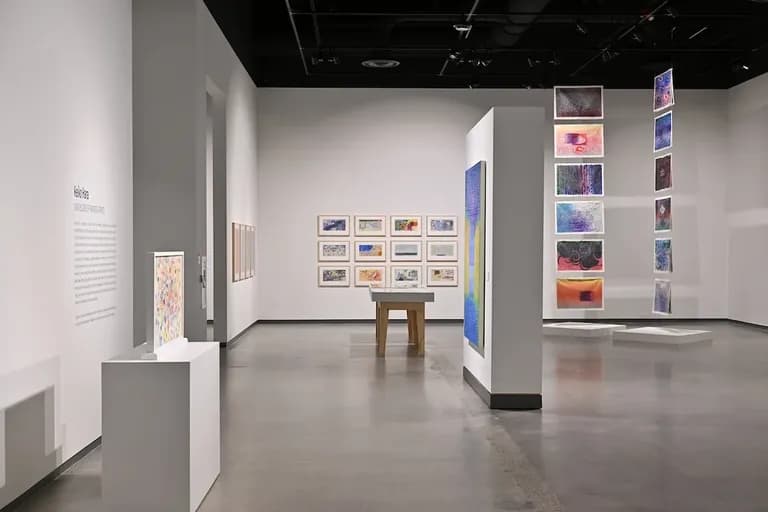 Work by Keiko Hara in a museum gallery with other works and a display case