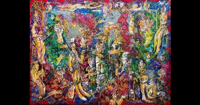 Fredy Villamil, The Gathering, 2022 Oil on Canvas 68 × 90 In