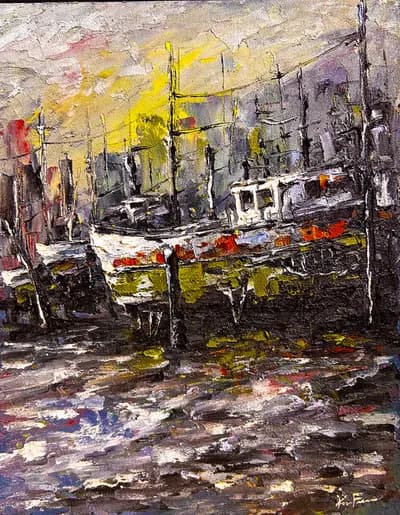 Ken Fraser, Boat, Oil on Board, 14H x 11W In