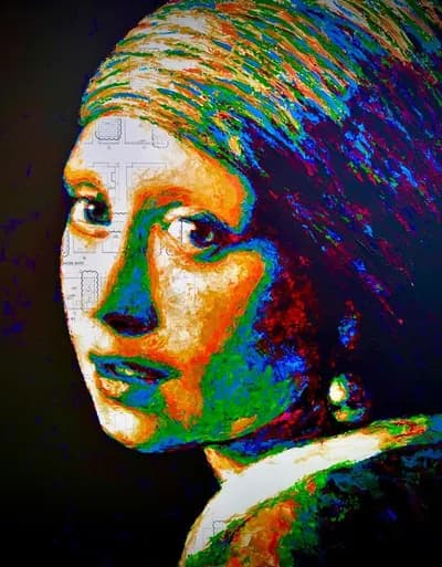 Havi Schanz, After Girl with a Pearl Earring, mixed media on blueprint