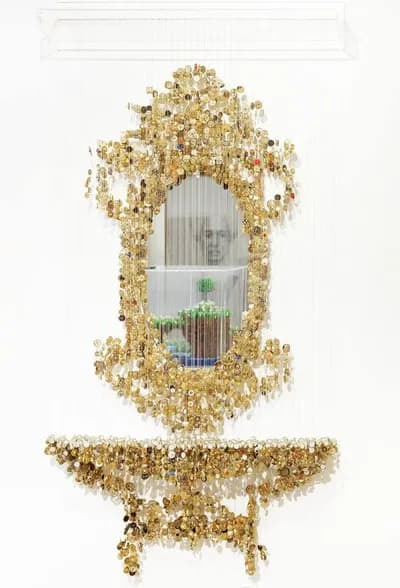 Augusto Esquivel, Vanity, 2019, Buttons, Monofilament and Acrylic, 72H x 36W x 6D In