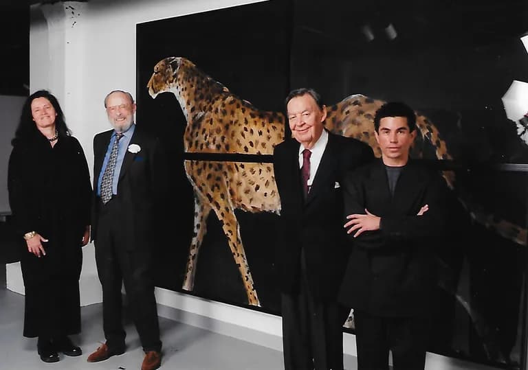 left to right, Lorna Marsh artist, His Royal Highness Prince Bernhard of the Netherlands, Dr Anton Rupert, Founder of the Peace Parks foundation and Aldo Castillo, Director, Aldo Castillo Gallery.