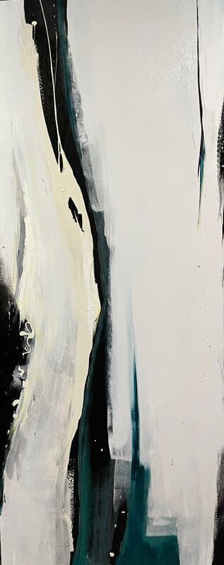 Nancy Iannitelli, Reflections, mixed media on canvas, black and white with teal