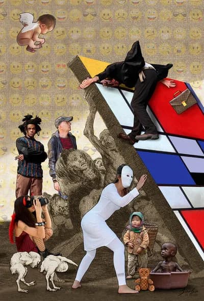Lluis Barba, Y aun no se Van (Still they don't Leave, Goya/Mondrian, 2025, Photograph on Backlit Fabric, 1/5, 40W x 59H x 4D In