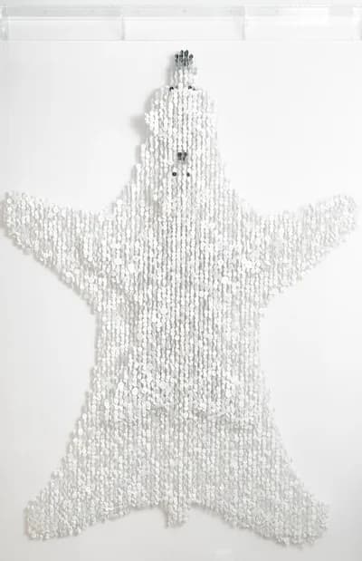 Polar Bears (2019), Sewing Buttons, Monofilament and Acrylic, 96 tall x 62 wide x 6 deep in