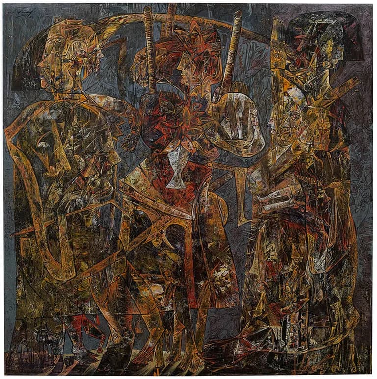 Fredy Villamil, The Three Graces, oil on canvas, 78 and a half by 78 and a half inches