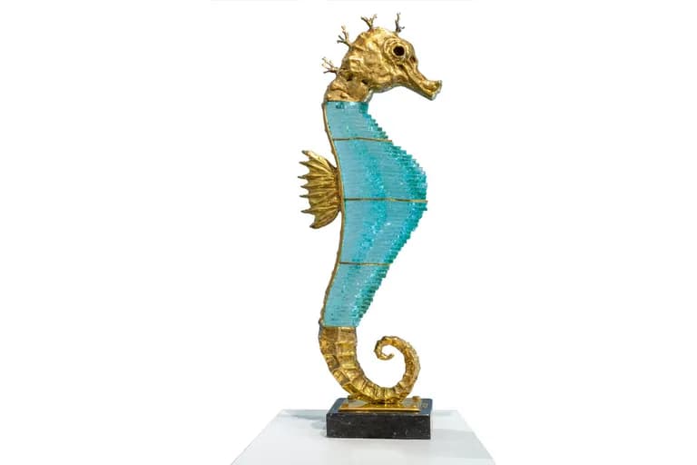 Apostol, Seahorse, Bronze/Glass, 22.5 x 9 x 4 In