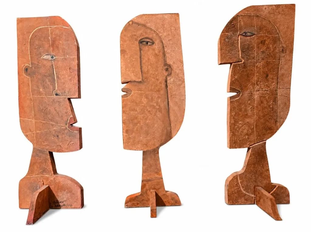 3 Sentinels (Double Painted Heads) Tryptic, by Arturo Morín