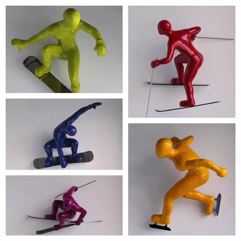 Ancizar Marin, Set of 5 Skiers Installation, Car Paint on Fiberglass, Dimensions Vary