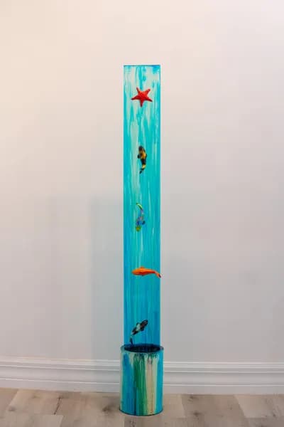 Ancizar Marin, Acrylic Fish Installation, Paint Can, Fiberglass and Car Paint, 53H x 7D x 7W In