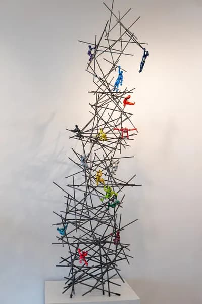 Ancizar Marin, Metal Structure with Climbers, Metal, Fiberglass & Car Paint, 74H x 19W x 20D In