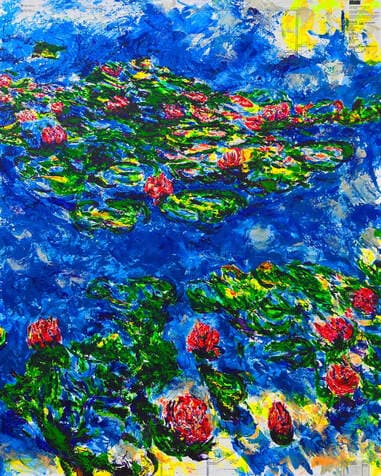 Havi Schanz, Monet Lilies III, 2025, mixed media on blueprint