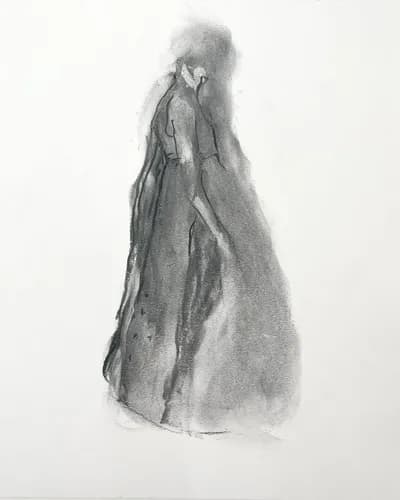 Patricia Schnall Gutierrez, Fashion Statement #10, 2023, Charcoal on Paper, 17 x 14 In