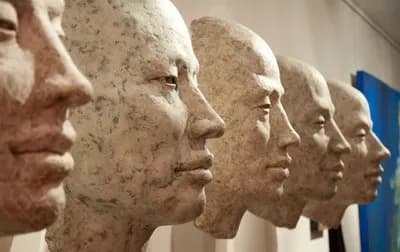 James Mathison, Asian Heads I, II and III, resin and mixed media