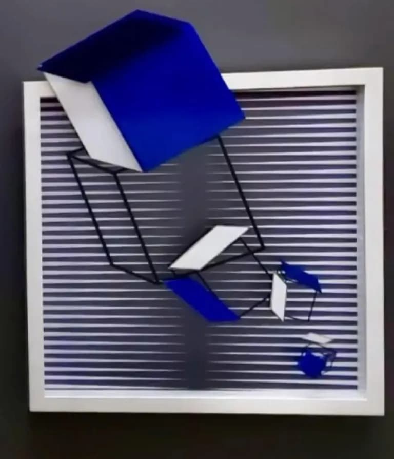 Hugo Diaz, Cubes over Blue, 2022, 38W x 47H in