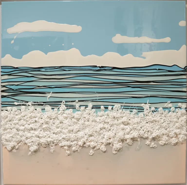 Enrique Machado, Clouds, Resin, Silicone, Acrylic and Oil on Wood, 24H x 32W In