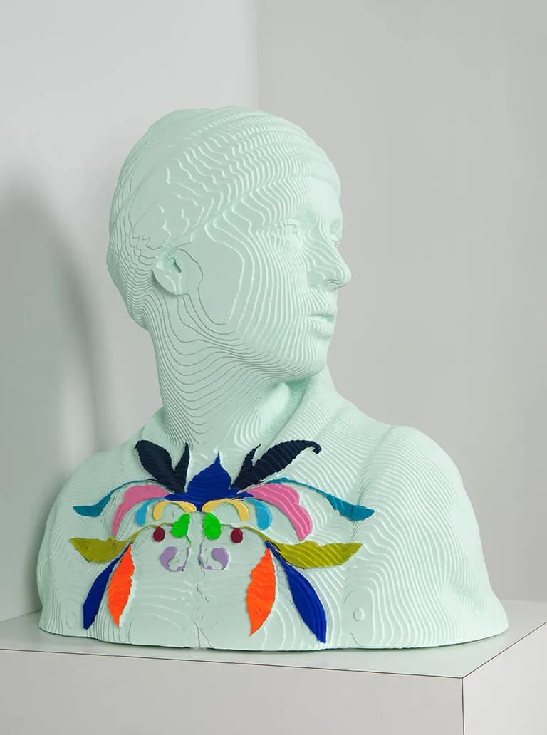 Daniele Fortuna, Girl with a Pearl Earring, 2023, carved wood