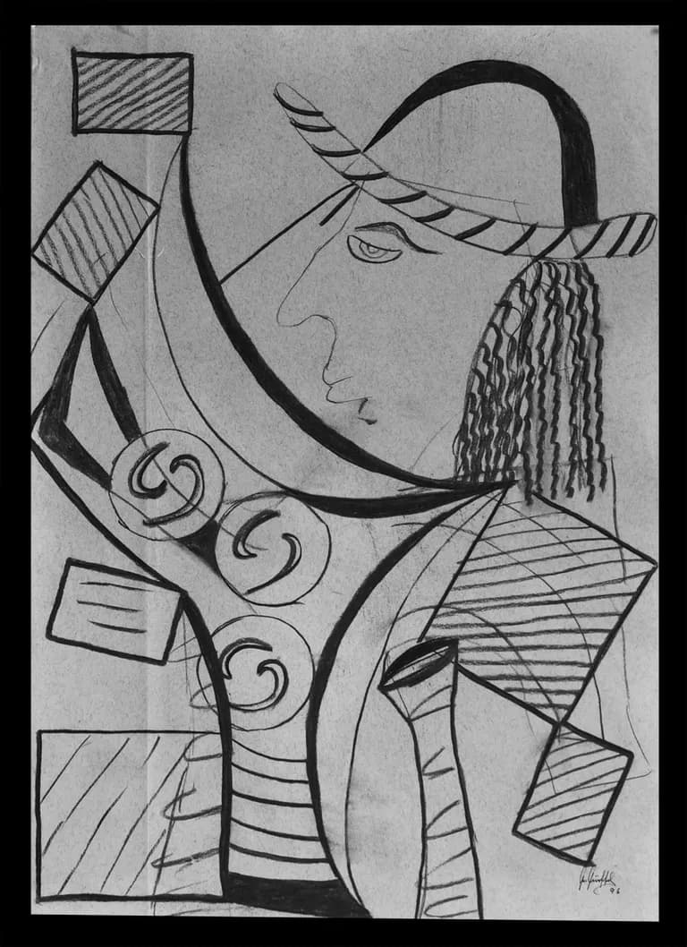 Karl Kueffel, Self-Portrait, charcoal