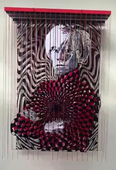 Javier Guadalupe, Andy Warhol, 2024, Textile Collage, 51.18 x 35.43 x 10 In