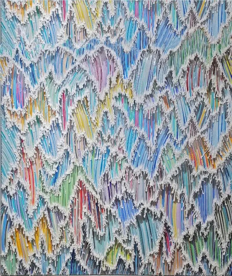Enrique Machado, Flow VI, silicone, resin and oils on wood