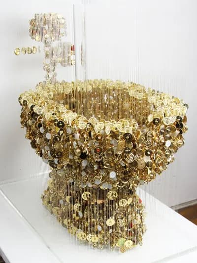 Augusto Esquivel, Toilette (2018), 29 tall X 16 wide X 30 deep in. (74 tall X 41 wide X 72 deep cm.), Shank and Sewing Buttons, Monofilament & Acrylic