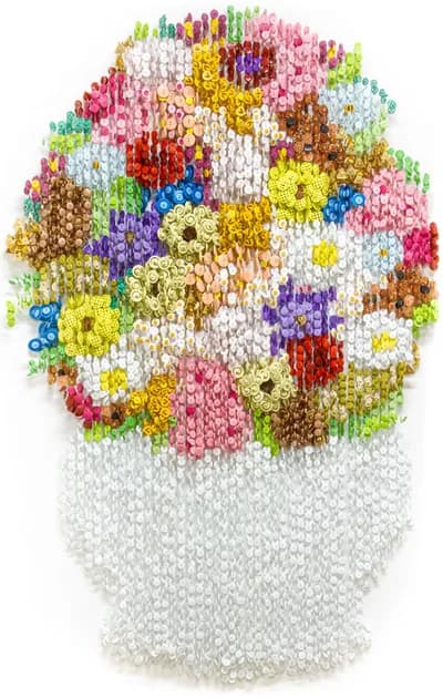 Augusto Esquivel, Vase With Flowers, 2020, 68H x 42W x 3D In. Sewing Buttons, Monofilament and Acrylic