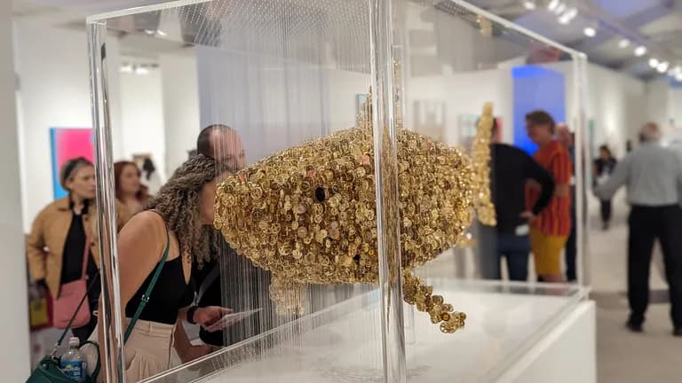 Augusto Esquivel, Shark, 2022, Sewing Buttons, Monofilament and Acrylic, 36H x 72W x 32D in