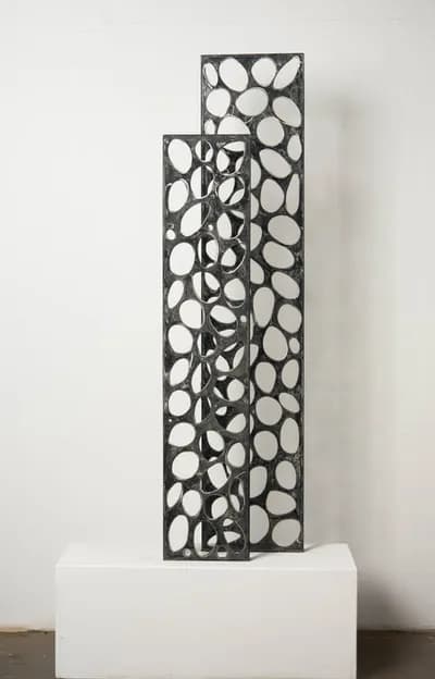 Carolina Sardi, Two Nests, 2009, Steel with Patina and Wax, 79 x 39 x 24 In