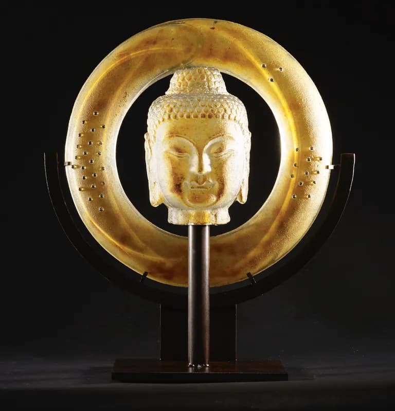 Marlene Rose, Noble Ring Buddha, 2024, Sandcast Glass, 24 x 21 x 9 In
