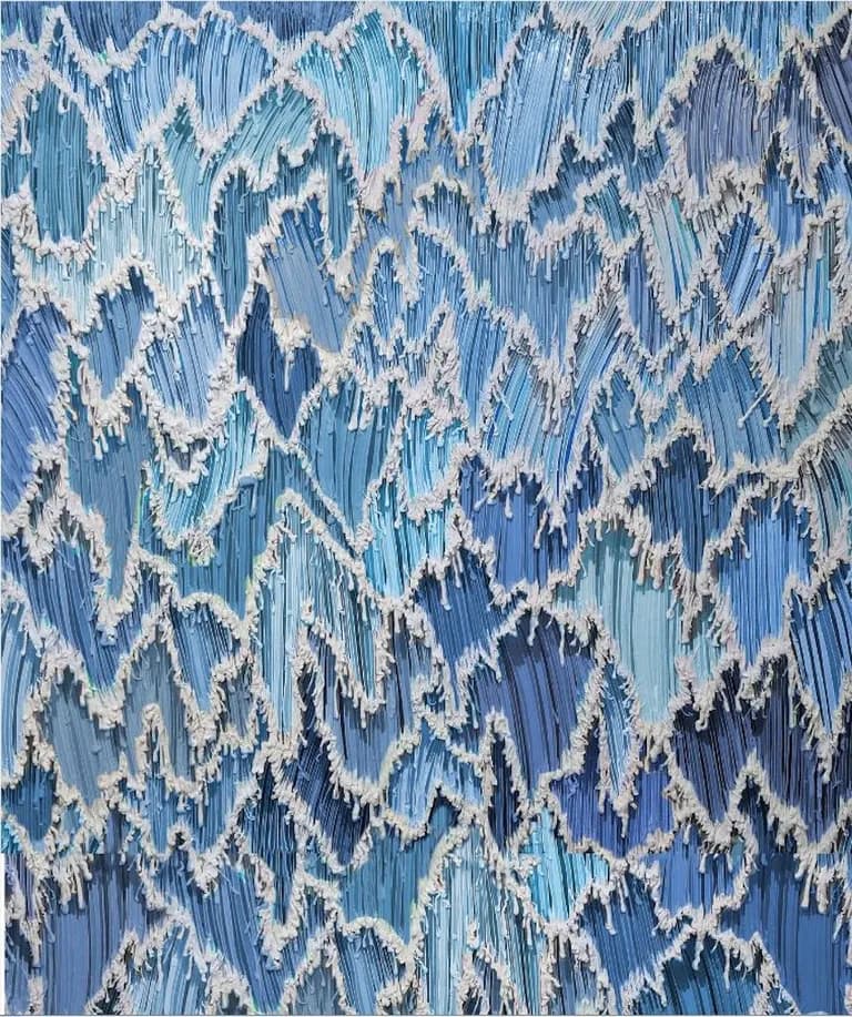 Enrique Machado, Blue Rainfall, silicone, resin and oils on wood