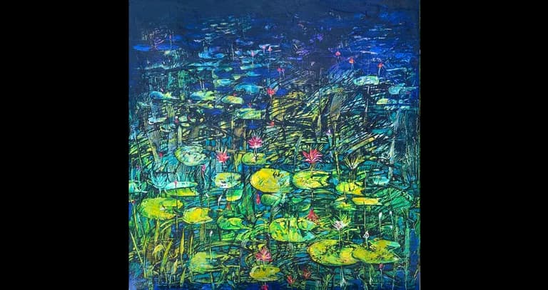 Fredy Villamil, Under the Moon Light, 2023 Oil on Canvas 36 × 36 In