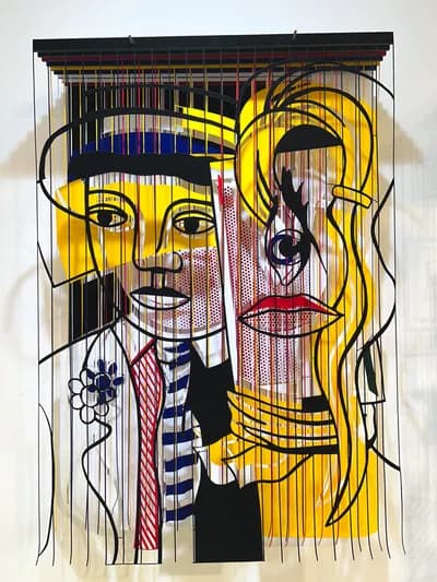 Javier Guadalupe, Blue, tribute to Roy Lichtenstein, textile collage