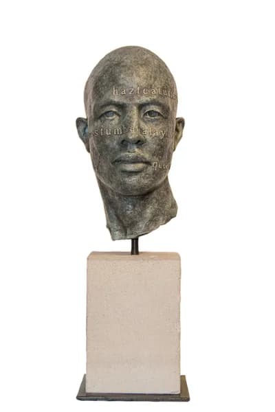 James Mathison, Head with Text, bronze