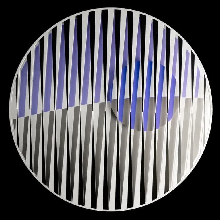 Hugo Diaz, Echo of Blue, 2025, Mixed Media on Plexiglas, Diameter 25 x 2D In