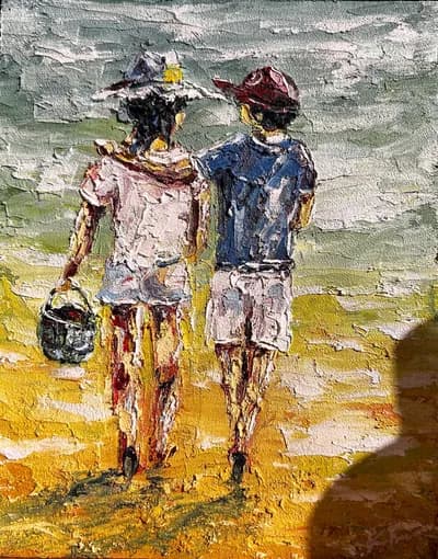 Ken Fraser, Boy & Girl, Oil on Board, 10H x 8W